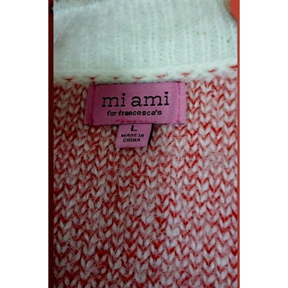 Mi Ami for Francesca’s Lip Print Cropped Sweater Women’s L White Red Fuzzy Y2K - Picture 7 of 8